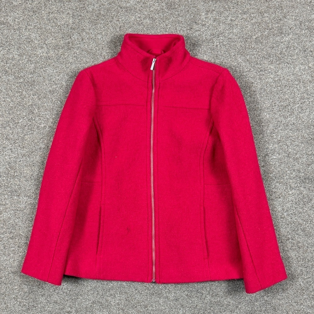 Lands End Fuchsia Pink Full Zip Wool Blend Jacket Women’s 12P Stand Collar Coat